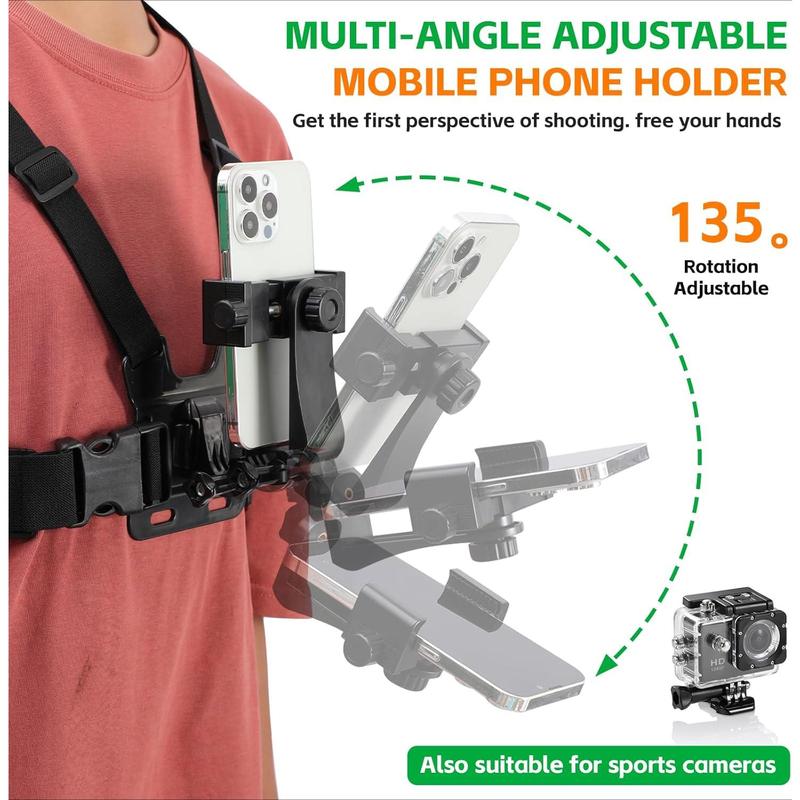 Mobile Phone Chest Strap Harness Mount Head Strap Holder Kit for POV VLOG,Cell Phone Clip Compatible with iPhone,Samsung,GoPro Hero 12, 11,10, 9, 8, AKASO,DJI Osmo,and Action Cameras…