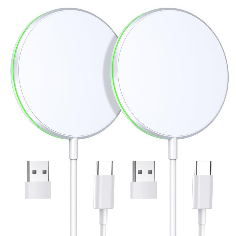 2 Pack Magnetic Wireless Charger 15W Fast Charger for iPhone 15 14 13 12 Series Magnet Charging Pad for AirPods 3 2 Pro with 5ft Dual Cables