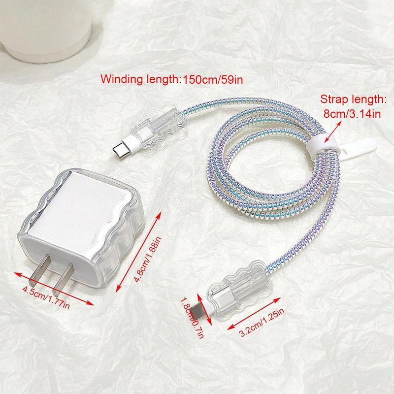 Water Wave Design Data Cable Protector Set, 1.5M Anti-breaking Data Cable & Charger Protector, Mobile Phone Charger Accessories Compatible with iPhone