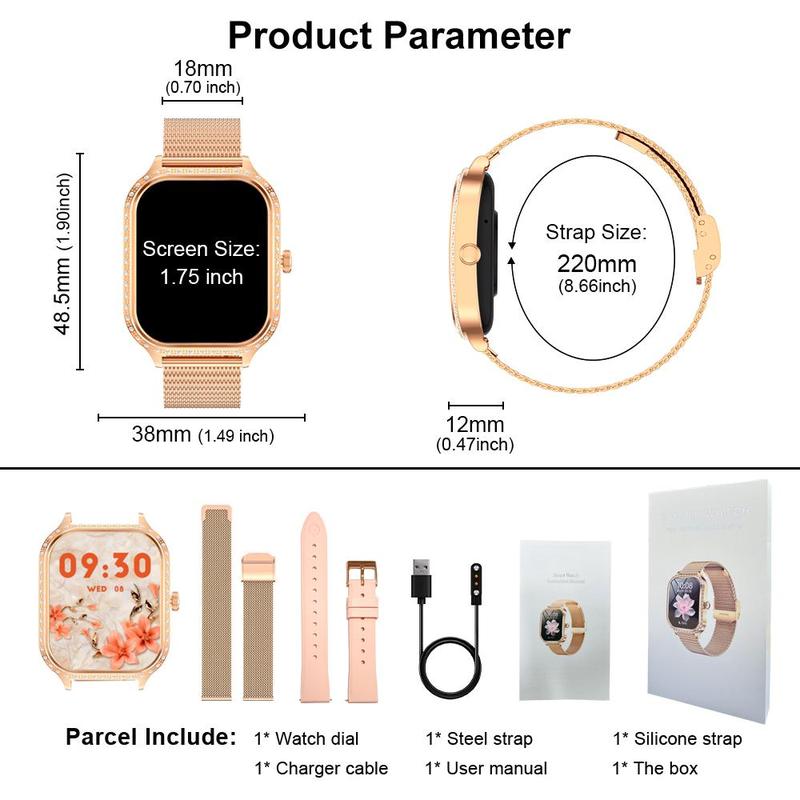 Fashion Flower Pattern Smart Watch, Fashionable Digital Watch with Phone Call & Multi-sports Modes, IP68 Waterproof Sports Watch for Women