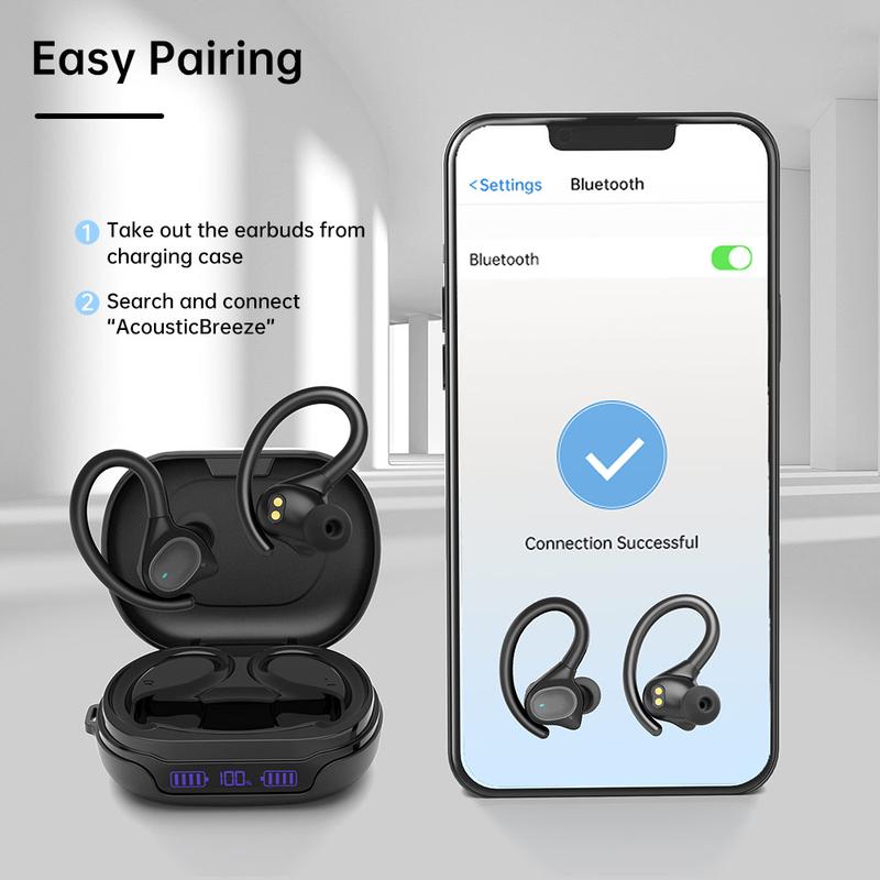 APEKX True Wireless Earbuds - Secure Fit Earhooks for Small Ear, Bluetooth Headphones for iPhone, IPX7 Waterproof, 40H Playtime, Ideal for Sports and Workouts (Black) mini headphones bluetoothwireless earphones