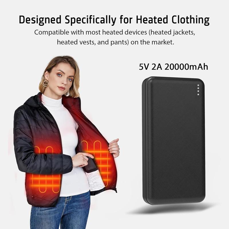 5V2A 20000mAh  Pack for Heated Vest Heated Jacket Power  for Heating Electric Vests Jackets Coat Hoodies  Pack for Man Women Heated Clothing (Not suit for 7.4V Heated Clothing)