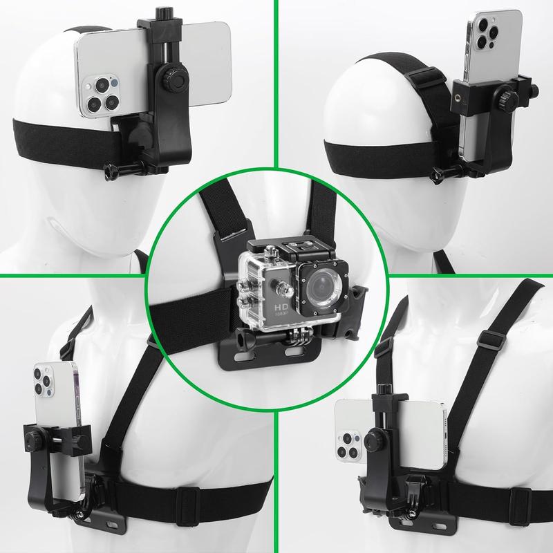 Mobile Phone Chest Strap Harness Mount Head Strap Holder Kit for POV VLOG,Cell Phone Clip Compatible with iPhone,Samsung,GoPro Hero 12, 11,10, 9, 8, AKASO,DJI Osmo,and Action Cameras…