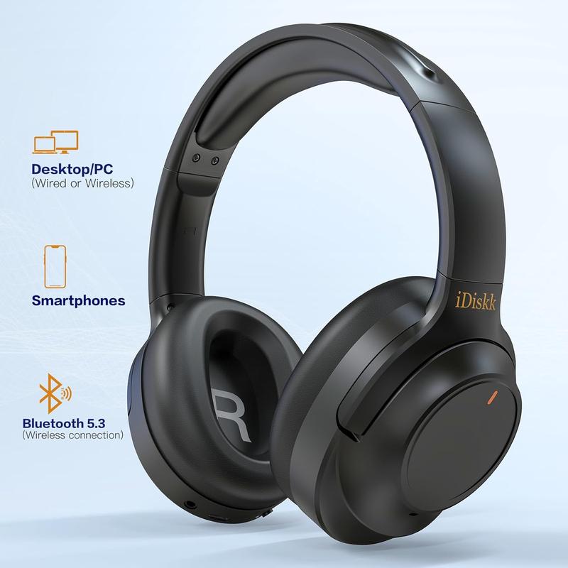 iDiskk Hybrid Active Noise Cancelling Headphones,Bluetooth Wireless Headphones Noise Cancelling with Deep Bass,60H Playtime,Hi-Res Audio Headphones canceling Headphone for Work