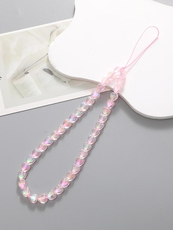 Transparent Heart Shaped Beaded Phone Chain, Anti-lost Cell Phone Lanyard, Phone Strap for Women & Girls