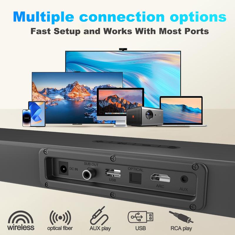 160W Audio Sound Bar Wireless Speaker Subwoofer For TV PC Laptop – Ultra-Slim Design, Works with 4K HD TVs, RCA , Optical,AUX Wireless Streaming outdoor home tv speaker