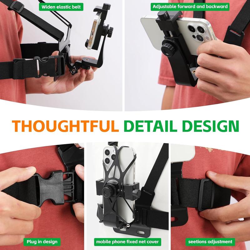 Mobile Phone Chest Strap Harness Mount Head Strap Holder Kit for POV VLOG,Cell Phone Clip Compatible with iPhone,Samsung,GoPro Hero 12, 11,10, 9, 8, AKASO,DJI Osmo,and Action Cameras…