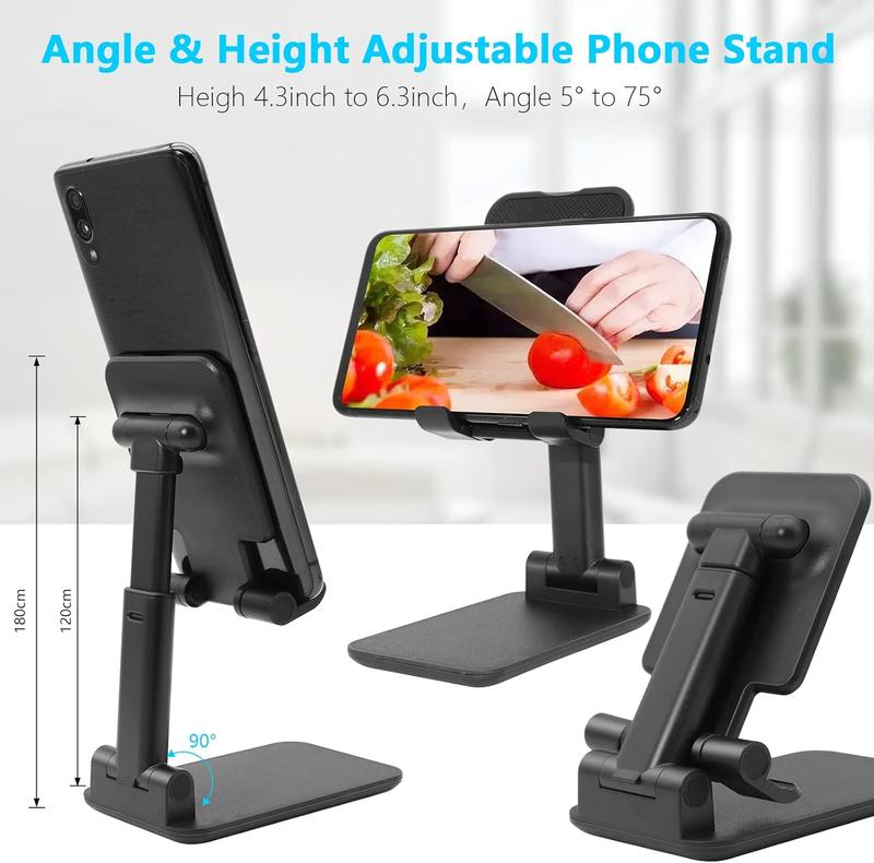 2 count Folding Cell Phone Stand, Fully Adjustable Angle Height Phone Stand for Desk, Foldable Portable Desktop Phone Holder Compatible with All Phone 14 13 12 11 Smartphones (Black and Black)