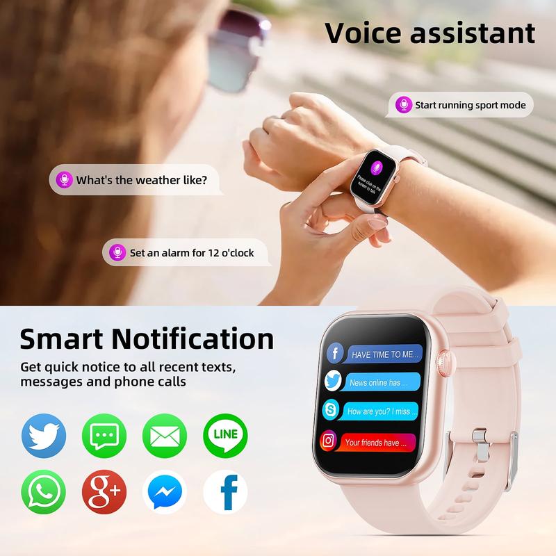 Women's Wireless Smart Watch, 1.83 Inch for Android & iPhone, IP67 Waterproof, Pink Device Smartphone