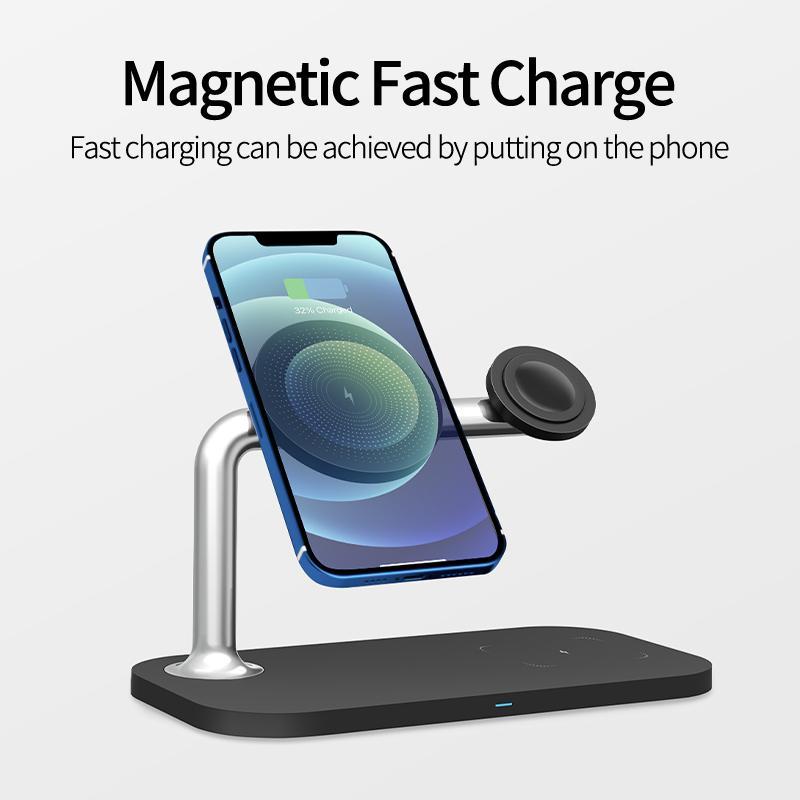 3-in-1 Wireless Charger, 15W Foldable Charger Stand, Multifunctional Magnetic Wireless Charger for iPhone & AirPods & Apple Watch