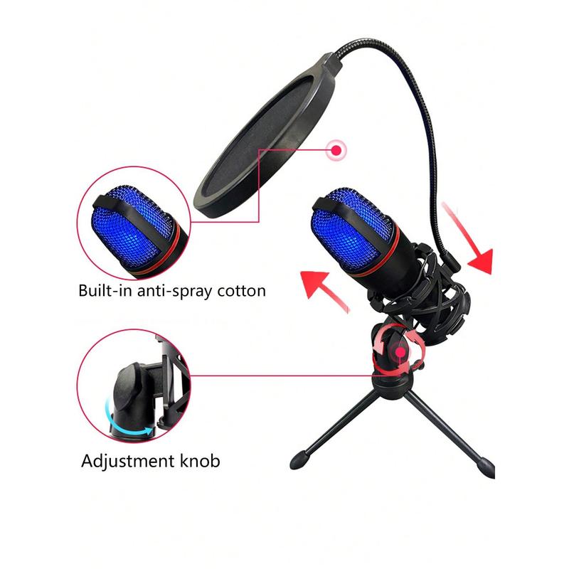 USB Microphone With PC Filter For Clear Audio Recording, Comes With Durable Tripod, RGB Microphone For Podcasting And Streaming