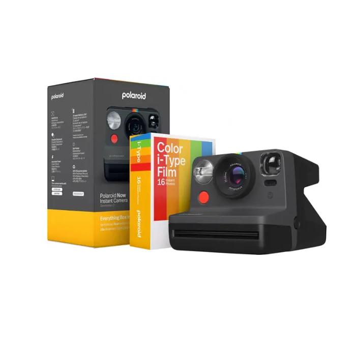 Polaroid Now 2nd Generation I-Type Instant Camera + Film Bundle - Now Black Camera + 16 Color Photos (6248)- Black