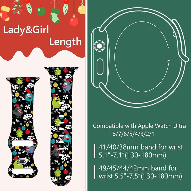 Christmas Halloween Watch Band Compatible with Apple Watch Band 38mm 40mm 41mm 42mm 44mm 45mm 49mm iWatch Ultra SE Series 9 8 7 6 5 4 3 2 1, Christmas Halloween Soft Silicone Sport Replacement Strap Band for Girls