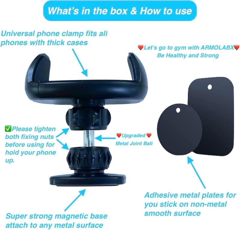 360° Adjustable Magnetic Phone Holder for Gym – Universal Mount for All Smartphones – Essential Fitness Accessory