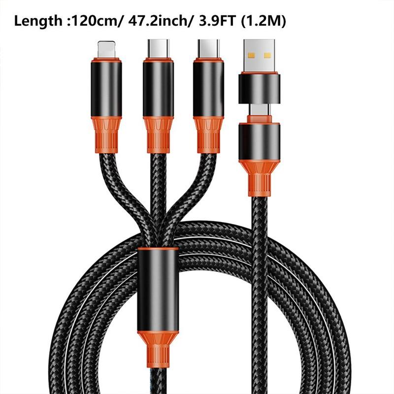 6 in 1 Multi Charging Cable, 100W Multi USB Cable, Braided Multiple Phone Charger Cable, Universal USB A C Charging Cord with IP Type C Micro USB Port