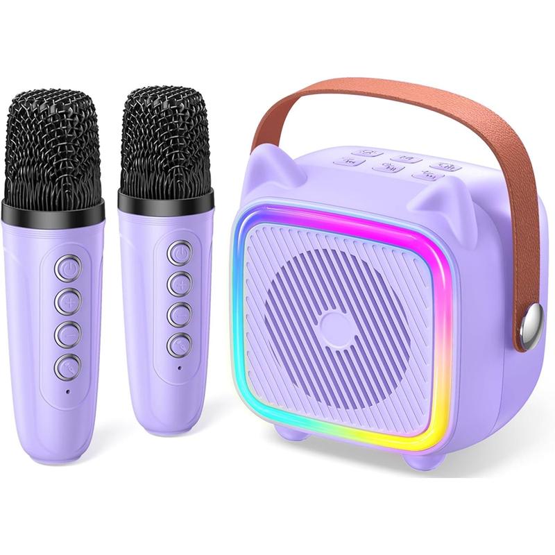 Mini Karaoke Machine for Kids:  Portable Karaoke Machine with 2 Bluetooth Wireless Microphones and Light Include 64GB-TFcard Toys Gifts for 3-14 Years Old Girls Boys (Purple 2 Mics)