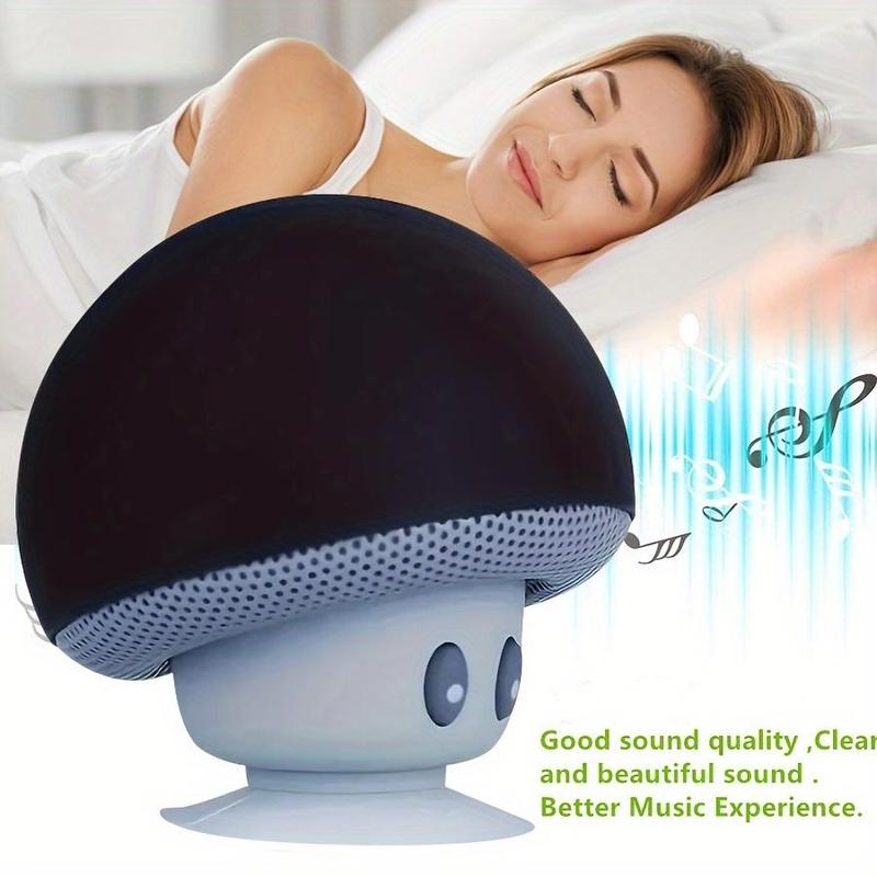 A Mushroom Portable Wireless Speaker with Suction Cup Mount, Stereo Sound, Button Control, USB Rechargeable, 200 MAh Battery, Wireless Compact Subwoofer for Smartphones tablets, Perfect for Travel and Outdoor Use