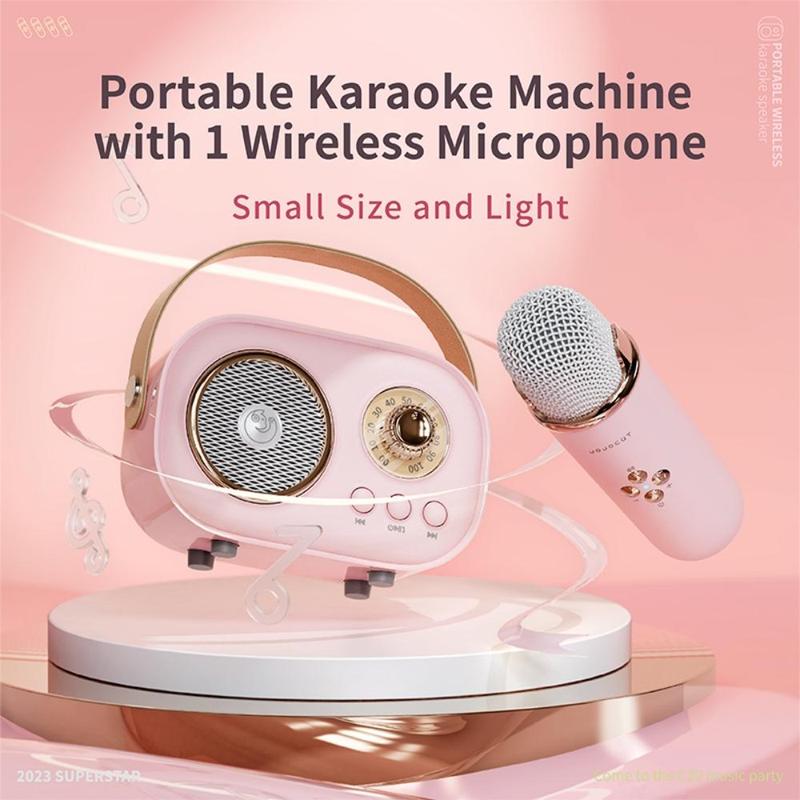 Wireless Portable Mini Karaoke Machine with LED Lights, USB Rechargeable Stereo Sound Speaker with Microphone