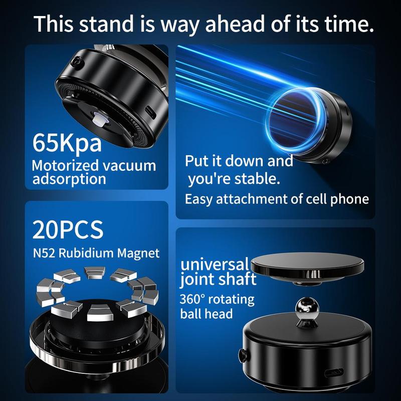 Magnetic Car Phone Holder, 360 Degree Rotatable Car Phone Mount, Multipurpose Vacuum Adsorption Design Car Smartphone Stand for Car, Wall, Mirror, Multiple Scenes