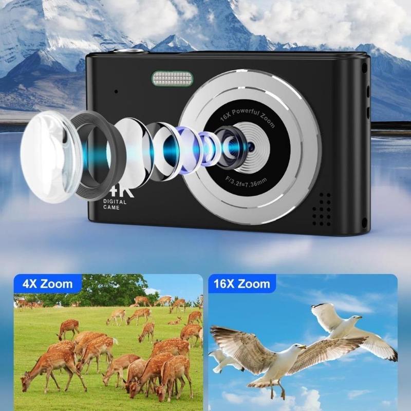 Digital Camera, 16X Digital Zoom & Anti-shake Camera, Portable 48MP Compact Travel Camera, Suitable for Students and Beginners