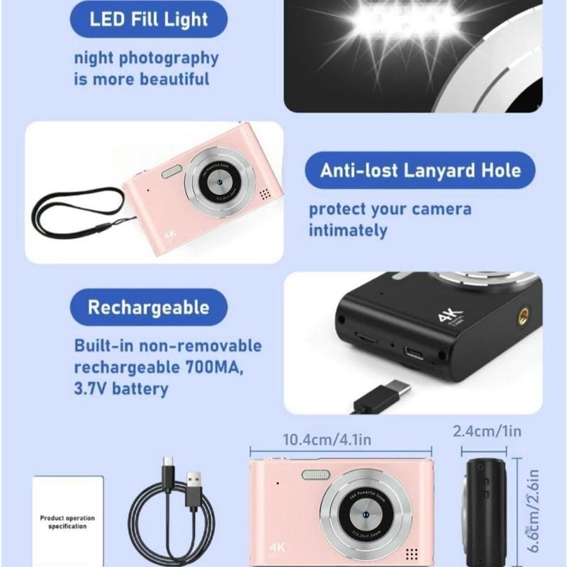 Digital Camera, 16X Digital Zoom & Anti-shake Camera, Portable 48MP Compact Travel Camera, Suitable for Students and Beginners