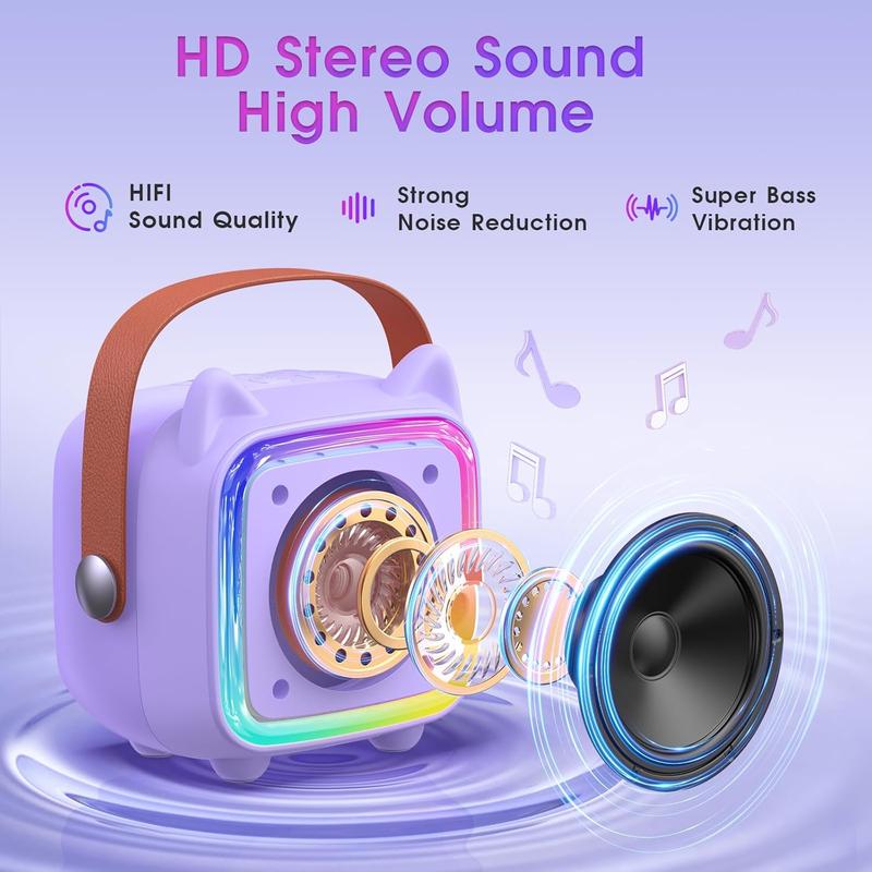 Mini Karaoke Machine for Kids:  Portable Karaoke Machine with 2 Bluetooth Wireless Microphones and Light Include 64GB-TFcard Toys Gifts for 3-14 Years Old Girls Boys (Purple 2 Mics)