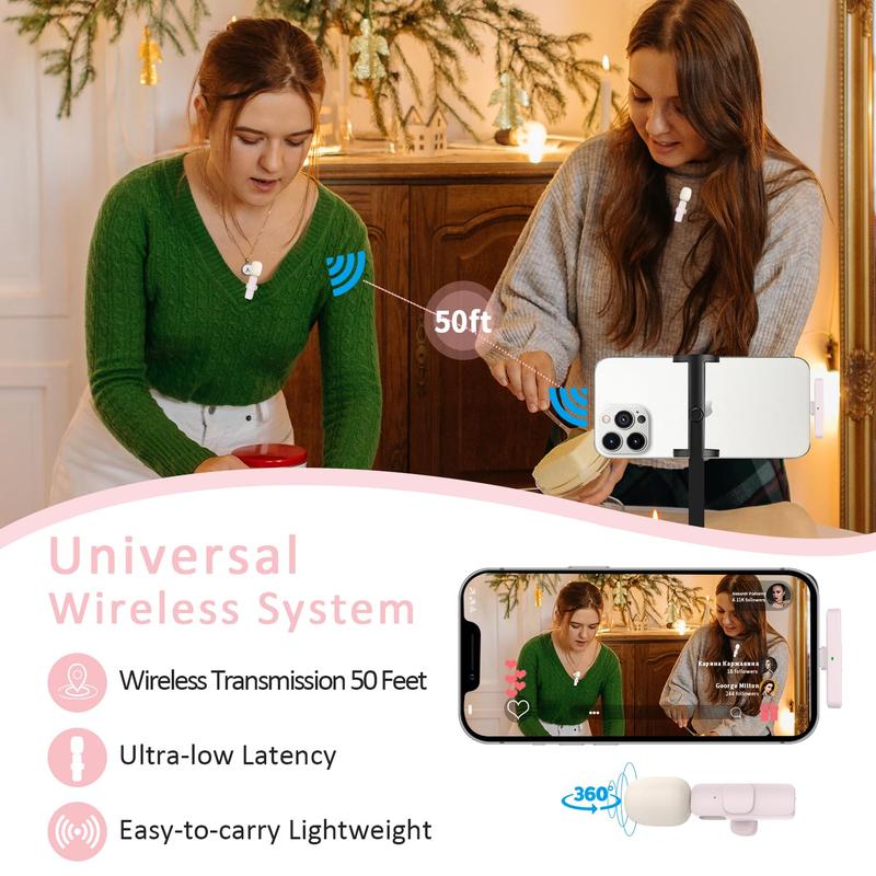 Mini Wireless Lavalier Microphone for iPhone, Android - Lapel Mic for YouTube Videos, TikTok, Interviews,Podcasts & Vlogs Audio Cable