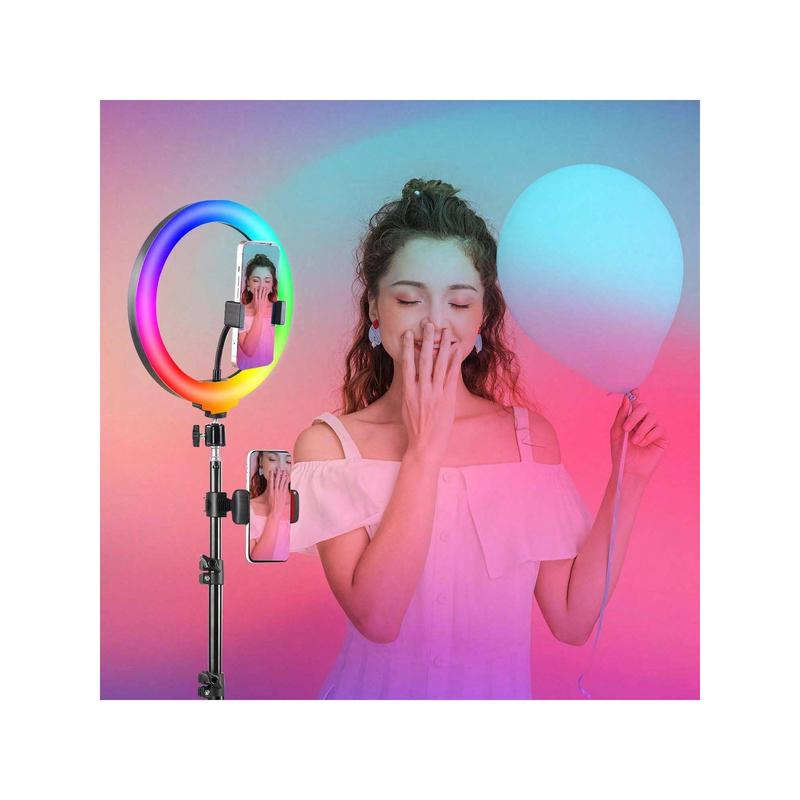 10 Inch Professional Selfie Ring Light With Stand -55.5 Inches High, 38 Color Modes, Stepless Dimming, Speed LED, Tripod Stand, Makeup, Video Recording, Live Streaming, Photography, Portable Lightweight Phone Stand, Holiday Parties, Christmas Gifts