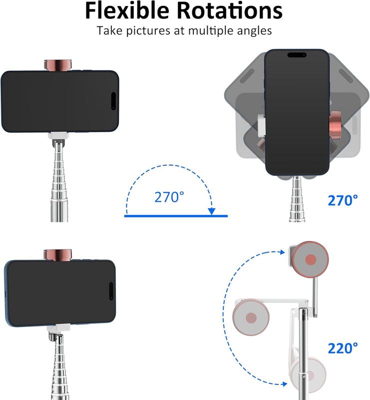 CellphoneTripod with Remote, Aluminum Alloy Selfie Stick Tripod,  Foldable Mini Extendable Tripod Stand 270 Rotation Compatible with  Android Travel Essentials