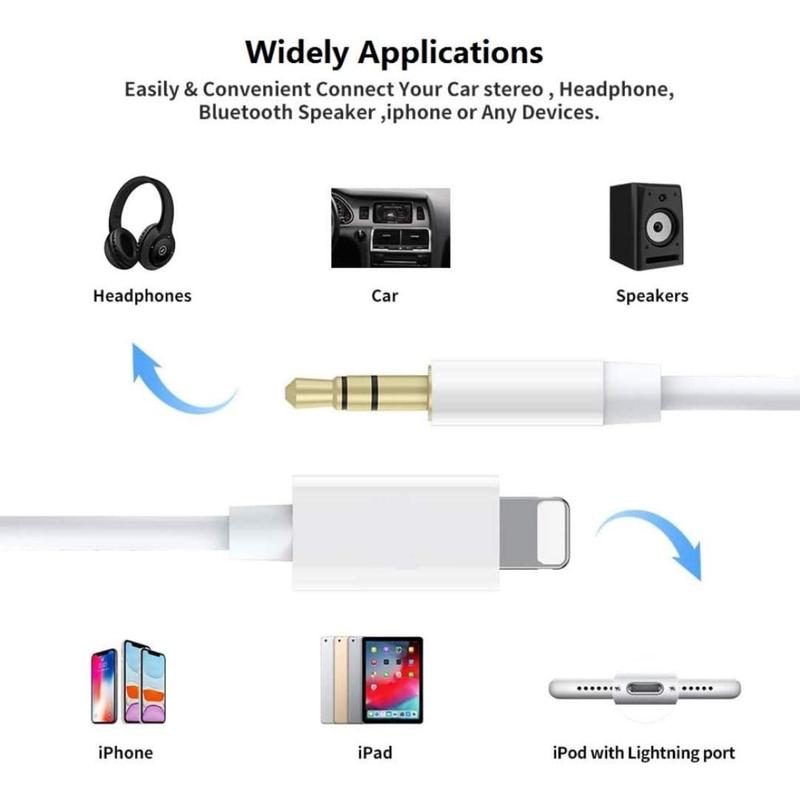 Aux Cord for Car, Lightning To 3.5 Mm Headphone Jack Adapter for Car Stereo Compatible with IPhone 14 13 12 11 XS XR X 8 7 To Car Home Stereo Speaker Headphone, White