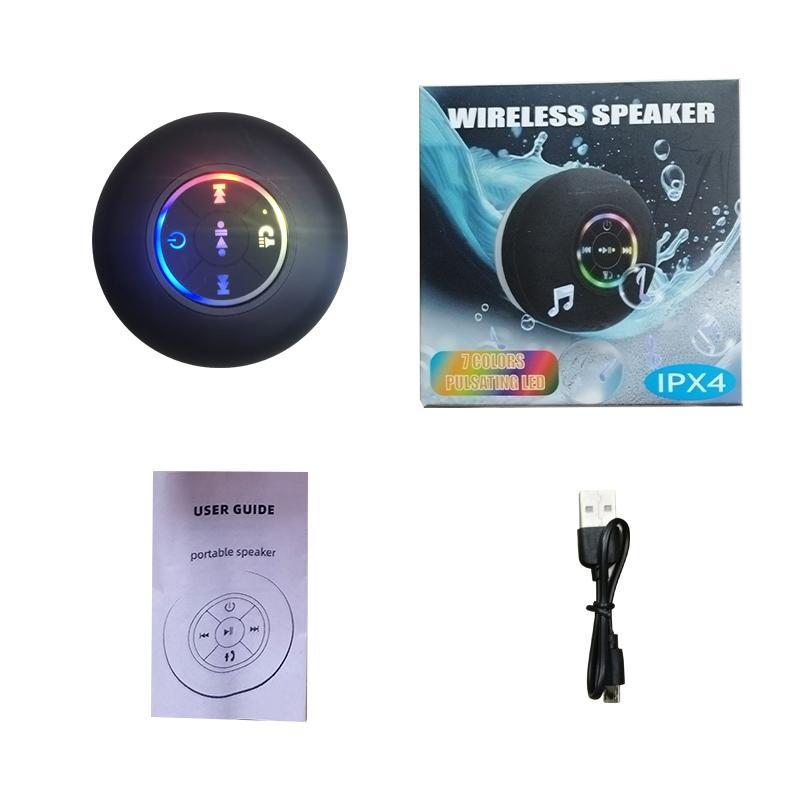 Portable Wireless Speaker, Mini LED Shower Speaker, Rechargeable Suction Cup Speaker, Portable IPX4 Waterproof Speaker for Outdoor Cycling & Gaming