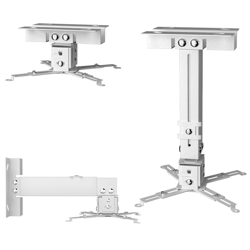 Projector Ceiling Mount, Projector Wall Mount Adjustable Height and Extendable Arms, 3-in-1 Universal Projector Ceiling Holder, Projector Mount Quick Release for Epson, Optoma, Benq, White