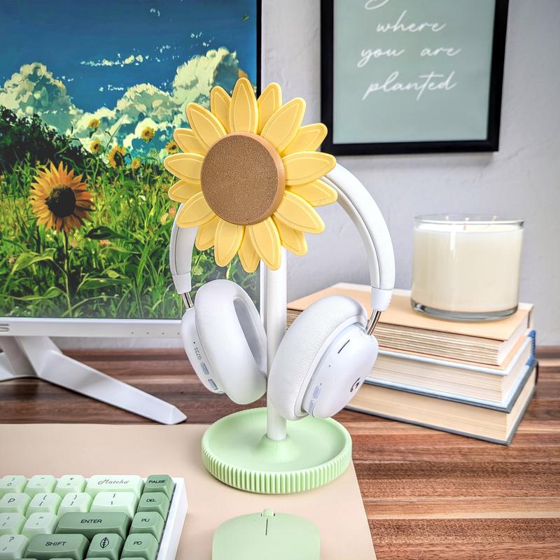 Sunflower Headphone Stand, Wall Mountable Headset Holder, Flower Headphone Hangers, Cute Desk Accessories