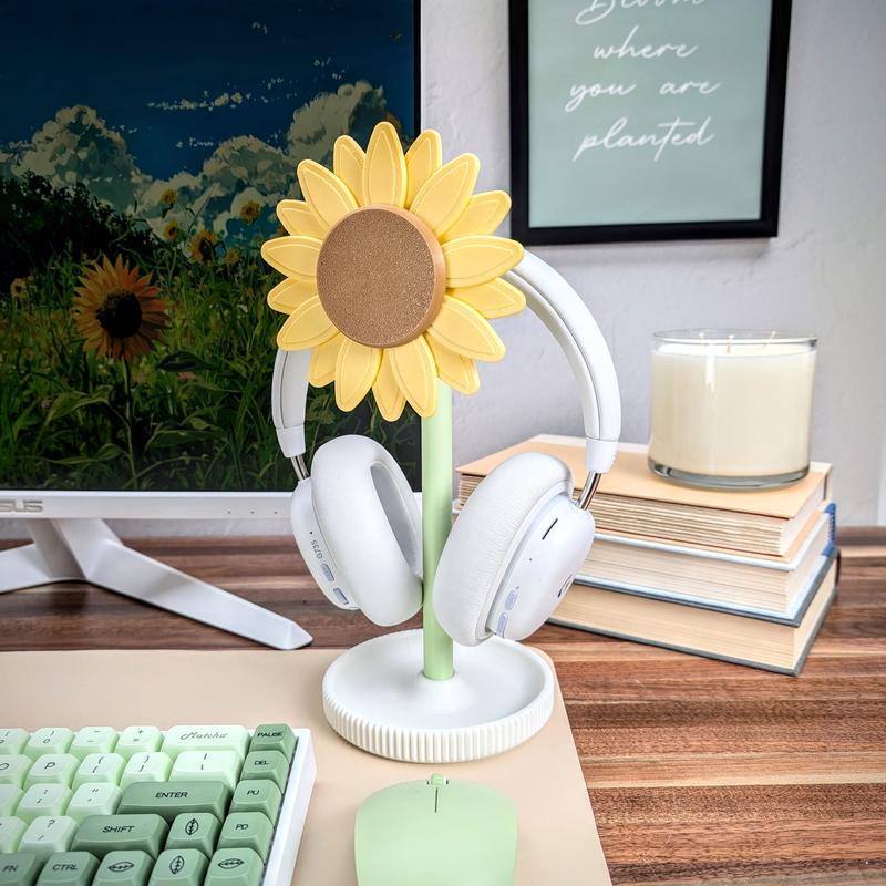 Sunflower Headphone Stand, Wall Mountable Headset Holder, Flower Headphone Hangers, Cute Desk Accessories