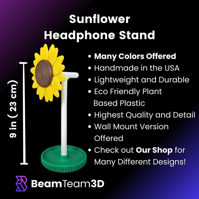 Sunflower Headphone Stand, Wall Mountable Headset Holder, Flower Headphone Hangers, Cute Desk Accessories