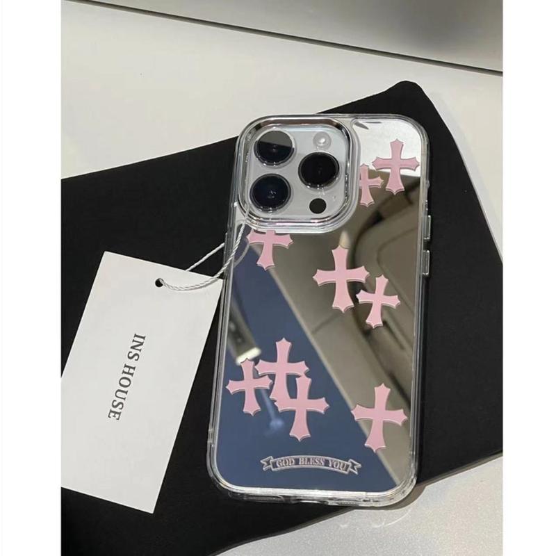 Mirror Pink Cross for Ip16promax Phone Case Ip15puls 14 13 12 11 Drop Protection