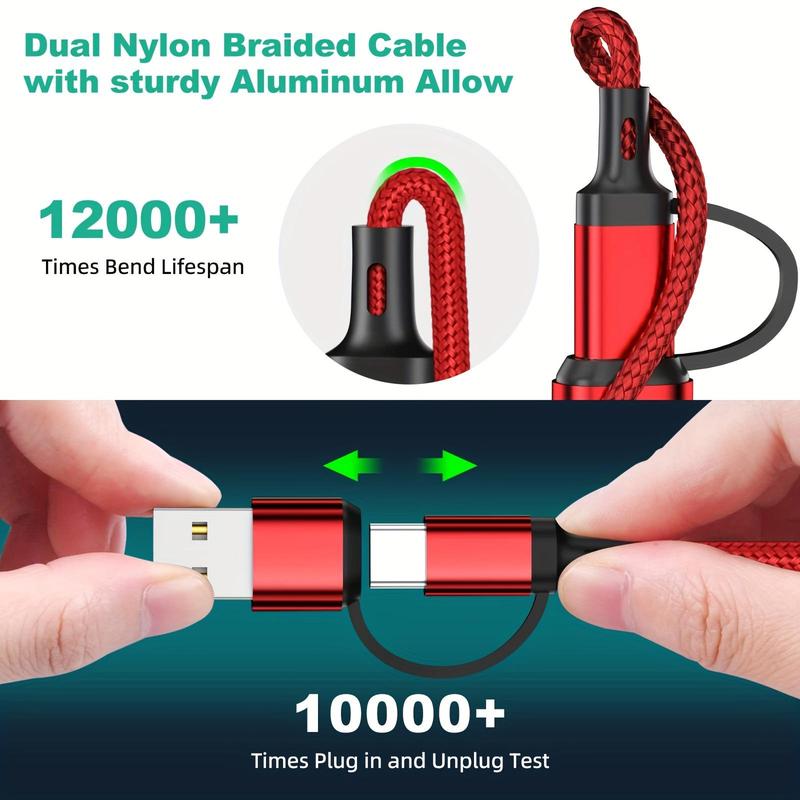 6-In-1 Multi Charging Cable, Nylon Braided Data Cable, Multifunctional Charging Cable for Home Office