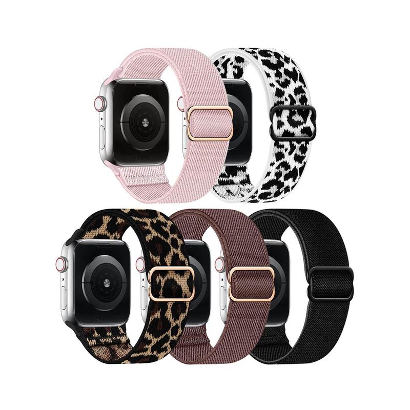 5pcs Set Braided Stretchy Nylon Sport Solo Loop Compatible With Apple Watch Band, Fitbit Versa 2 1, Samsung Galaxy Watch, Fitbit Versa, 20MM 22MM 38mm 40mm 41mm 42mm 44mm 45mm 49mm For Women Men, Nylon Elastic Straps Wristbands Compatible With Apple Watc