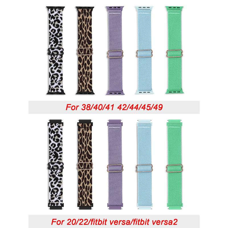 5pcs Set Braided Stretchy Nylon Sport Solo Loop Compatible With Apple Watch Band, Fitbit Versa 2 1, Samsung Galaxy Watch, Fitbit Versa, 20MM 22MM 38mm 40mm 41mm 42mm 44mm 45mm 49mm For Women Men, Nylon Elastic Straps Wristbands Compatible With Apple Watc