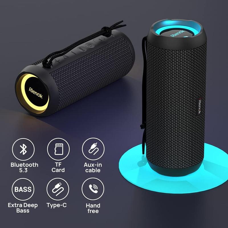 WERWR RIENOK Portable Bluetooth Speaker 30W Dual Pairing True Wireless Stereo HD Sound IPX7 Waterproof Outdoor Sport Shower Wireless Speaker Bluetooth 5.3 for Home Party