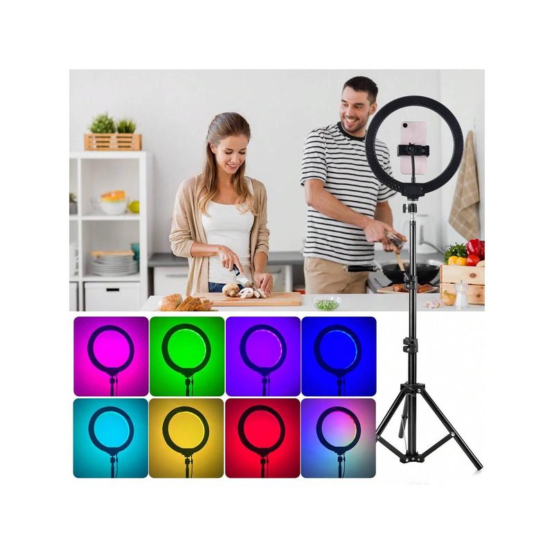 10 Inch Professional Selfie Ring Light With Stand -55.5 Inches High, 38 Color Modes, Stepless Dimming, Speed LED, Tripod Stand, Makeup, Video Recording, Live Streaming, Photography, Portable Lightweight Phone Stand, Holiday Parties, Christmas Gifts