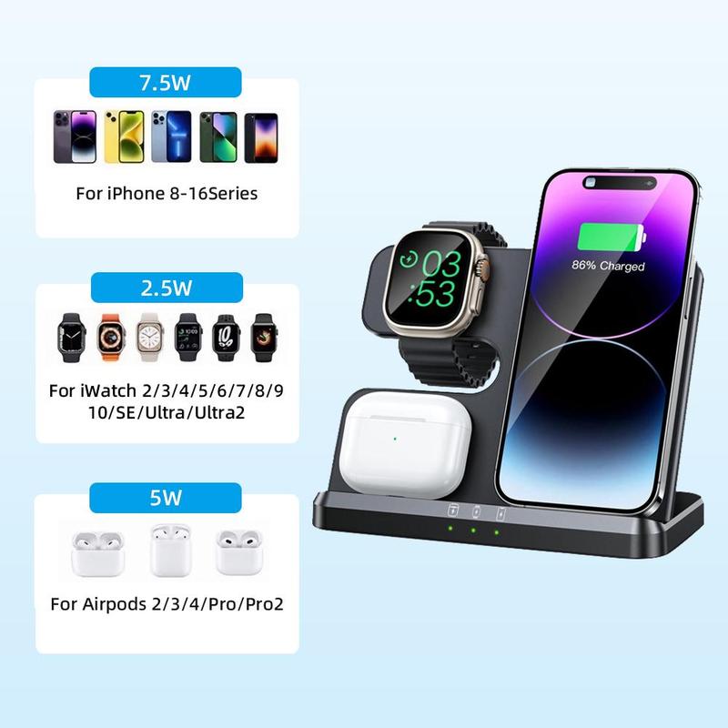 Wireless Charging Station, 1 Count 3 in 1 Fast Charging Stand for iPhone Series, for AirPods Series, for iWatch Ultra SE 10 9 8 7 6 5 4 3 2 Series, Charger