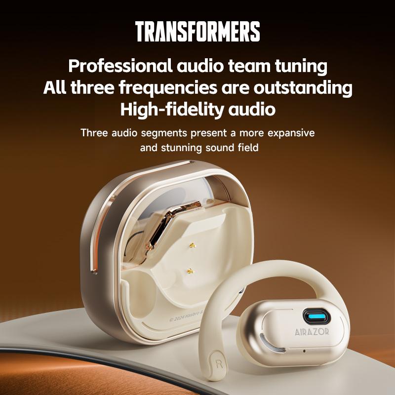 Transformers TF-T15 AI Translation Headset Supports real-time Bluetooth translation in 75 languages 5.4 Surround sound、high-resolution acoustics、streamlined ear-hook design High-quality drive units 360° panoramic view Virtual mixing technology