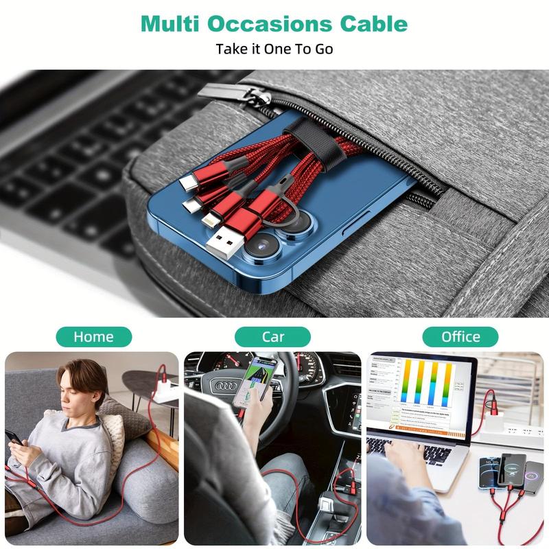 6-In-1 Multi Charging Cable, Nylon Braided Data Cable, Multifunctional Charging Cable for Home Office