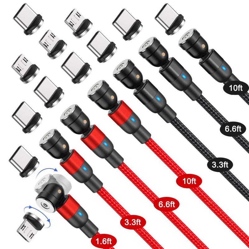 BOJIANXIN 540° Rotation Magnetic Charging Cable, 3 in 1 Magnetic Phone Charger, Compatible with Micro USB, Type C, Portable Electronics Chargers