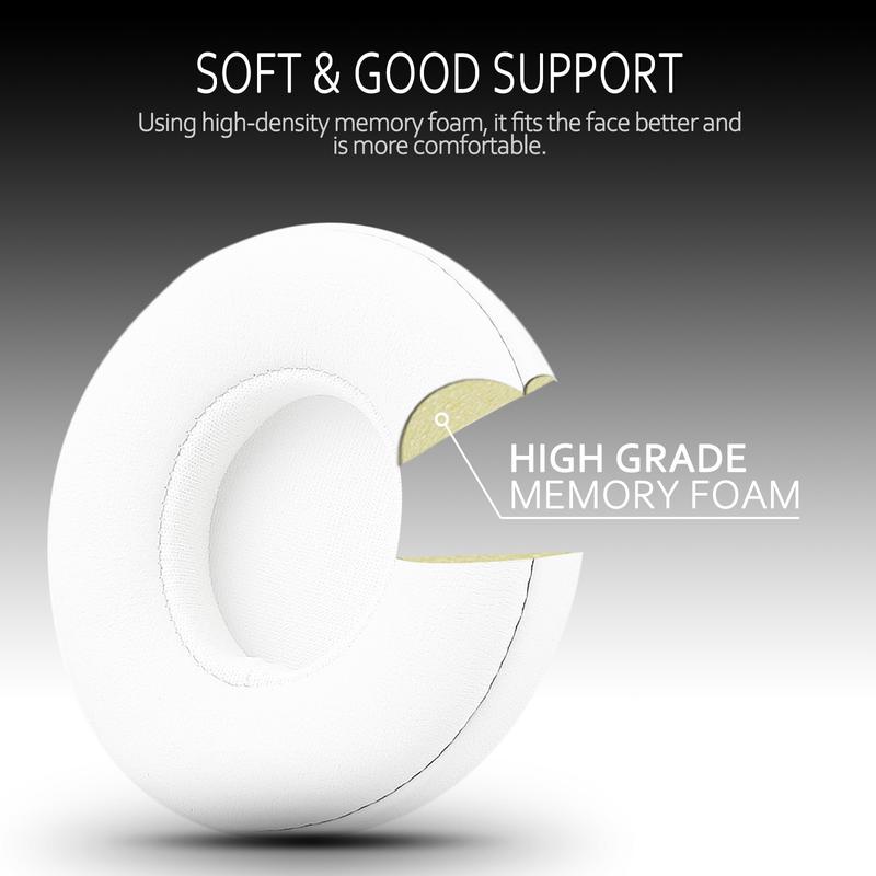 [Earpads] Earpad Replacement for Beats Solo 2 & 3 Wireless Wired Headphone, Ear Cushion Premium Protein Leather Memory Foam with Kits, Superb Comfortable Easy to Install – White