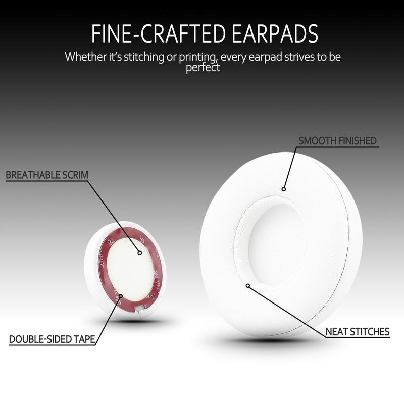 [Earpads] Earpad Replacement for Beats Solo 2 & 3 Wireless Wired Headphone, Ear Cushion Premium Protein Leather Memory Foam with Kits, Superb Comfortable Easy to Install – White