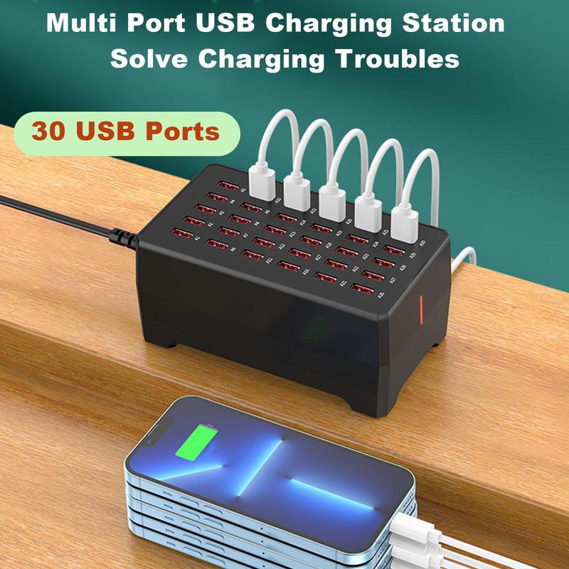 USB Charger, 30 Port 150W 30A USB Charging Station, Multi Port USB Hub Charger with Smart Detect for Multiple Devices Smartphones Tablets and Other Electronics