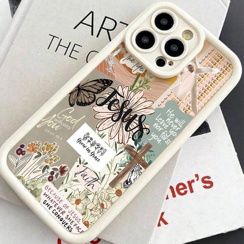 Floral & Letter Pattern Phone Case, Anti-drop Shockproof Phone Protective Cover, Phone Accessory Compatible with iPhone 11 12 13 14 15 Pro Max