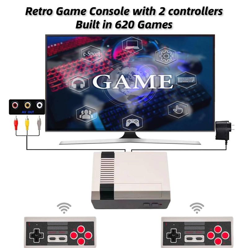 Retro Game Console with 620 Video Games,Classic Mini Game System with Wireless Controllers, AV Port Output Plug and Play,Retro Toys Gifts Choice for Children and Adults Christmas Gifts